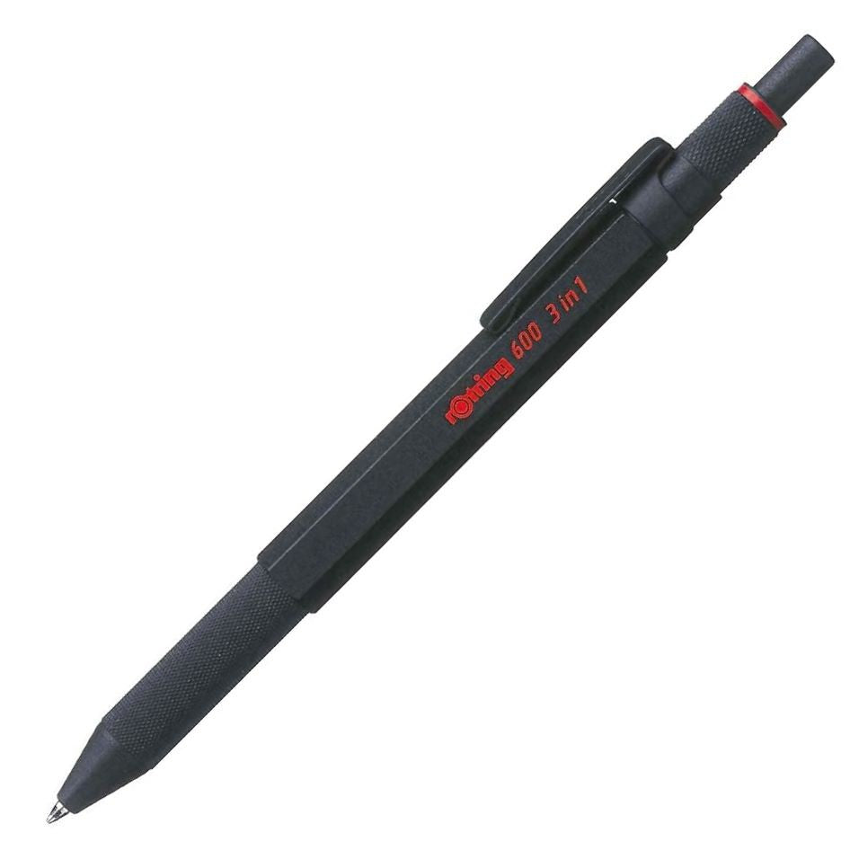 rOtring 600 3-in-1 Multi Function Ballpoint Pen (Black, Red ink) Mechanical Pencil (0.5mm) Full Metal rotring