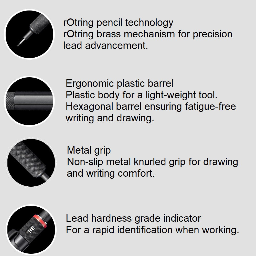 Rotring 500 Drafting Mechanical Pencil Black Body (0.35mm, 0.5mm, 0.7mm) rotring