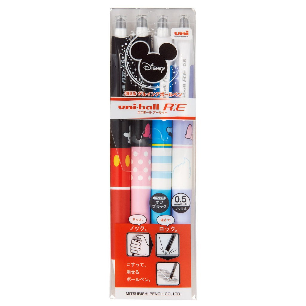 Uni-ball R:E 4pcs Erasable Gel Pen 0.5 mm - Off Black Ink - Disney Minnie Mickey Donald Daisy RE Erase