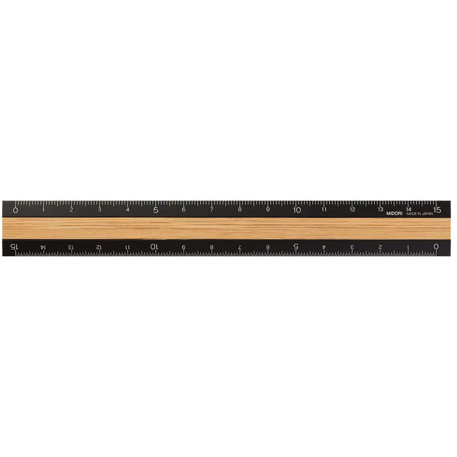 Midori Ruler - Compact Aluminum With Premium Wood 15cm / 6 inches Made in Japan