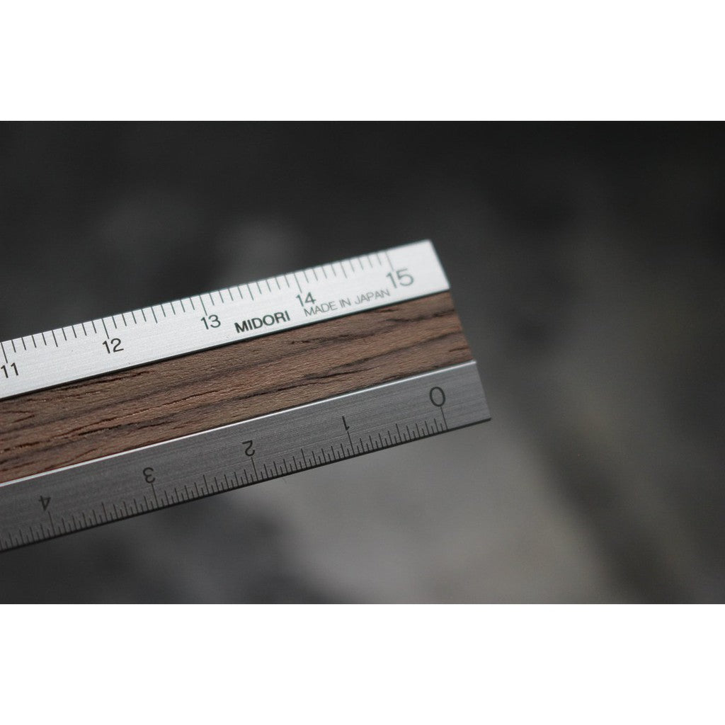 Midori Ruler - Compact Aluminum With Premium Wood 15cm / 6 inches Made in Japan