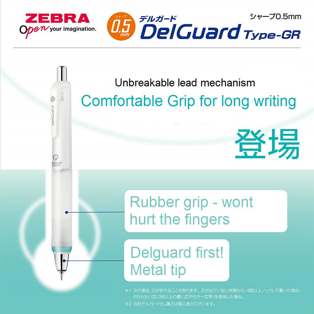 Limited Edition Zebra Delguard ER & GR 0.5mm - Eraser and Grip Anti break Core Lead Mechanical Pencil