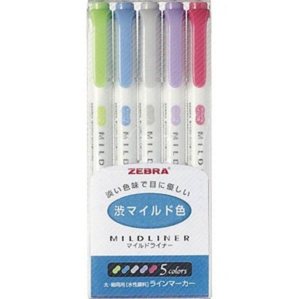 Original Japan Zebra Mildliner Double Sided Highlighter Set - Pack of 5 Colors