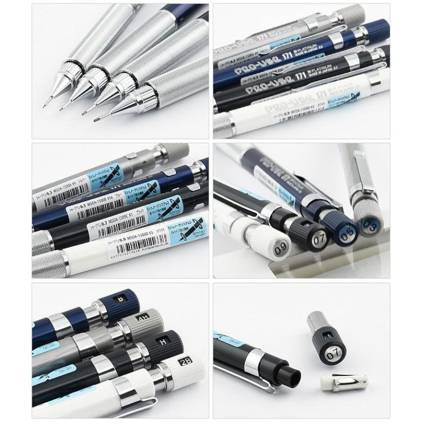 Platinum Pro-Use 171 Drafting Pencil Metal Grip Professional Mechanical Pencil (0.3mm 0.5mm 0.7mm 0.9mm)