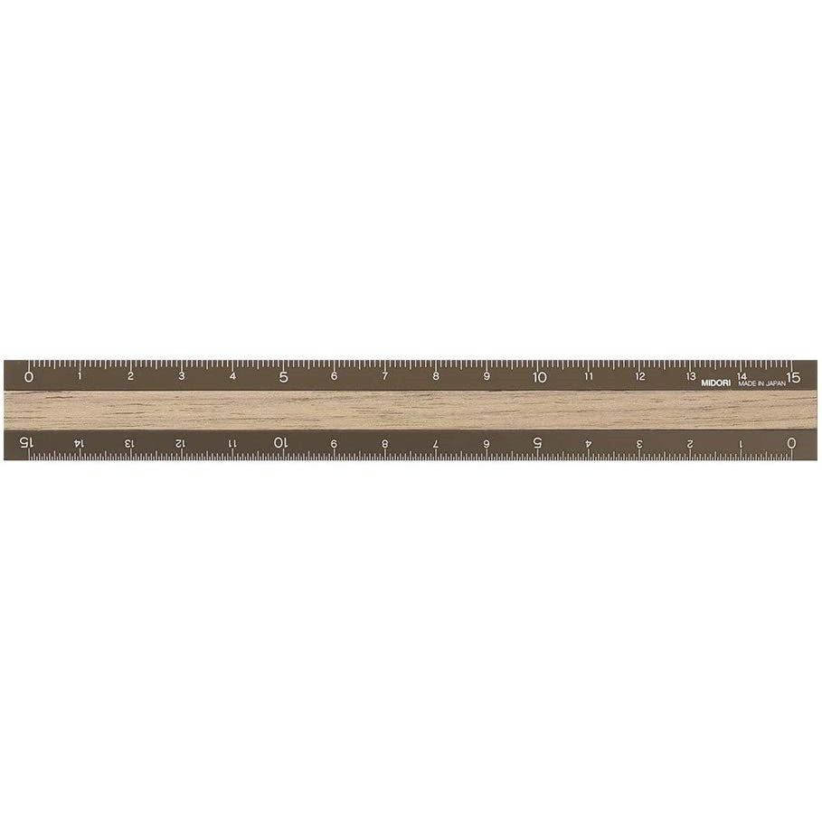 Midori Ruler - Compact Aluminum With Premium Wood 15cm / 6 inches Made in Japan