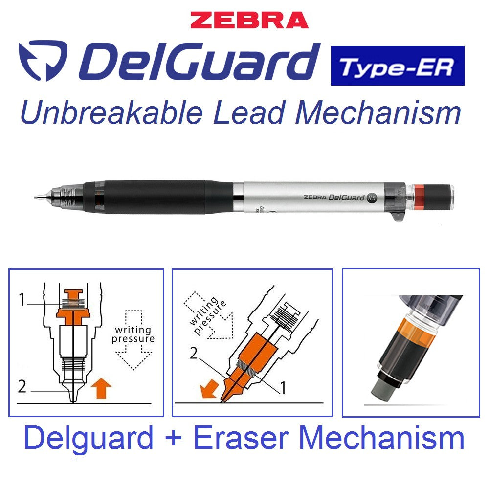 Zebra DelGuard ER Anti-break Core Mechanical Pencil (0.5mm) - Eraser Edition