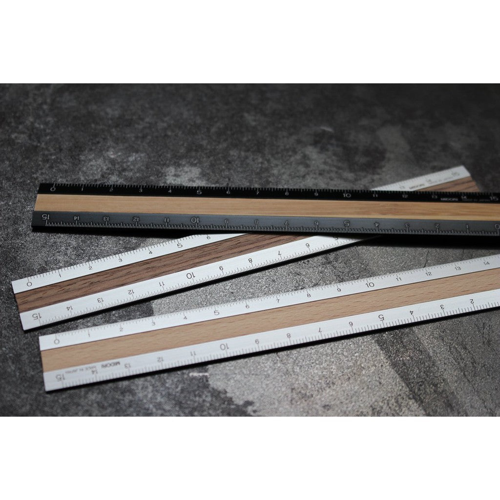 Midori Ruler - Compact Aluminum With Premium Wood 15cm / 6 inches Made in Japan