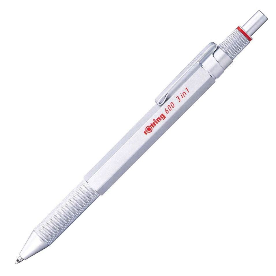 rOtring 600 3-in-1 Multi Function Ballpoint Pen (Black, Red ink) Mechanical Pencil (0.5mm) Full Metal rotring
