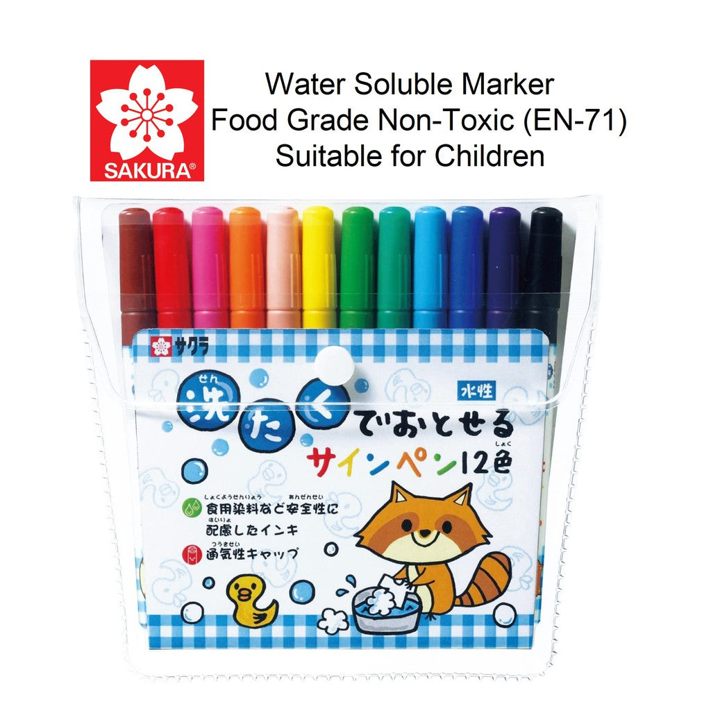 Sakura Food Grade Non Toxic Water Soluble Felt Tip Pens - Washable Magic Color Marker Baby Toddler