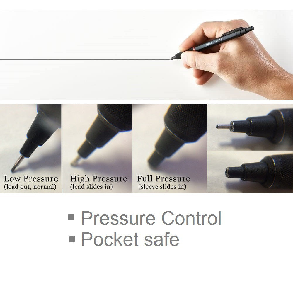 rOtring Rapid Pro Full Metal Drafting Pencil (0.5, 0.7, 2.0 mm) Ballpoint Pen (1.0mm) Black/Silver RapidPro rotring