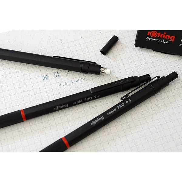 rOtring Rapid Pro Full Metal Drafting Pencil (0.5, 0.7, 2.0 mm) Ballpoint Pen (1.0mm) Black/Silver RapidPro rotring