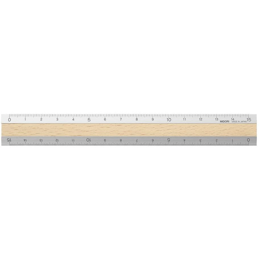 Midori Ruler - Compact Aluminum With Premium Wood 15cm / 6 inches Made in Japan