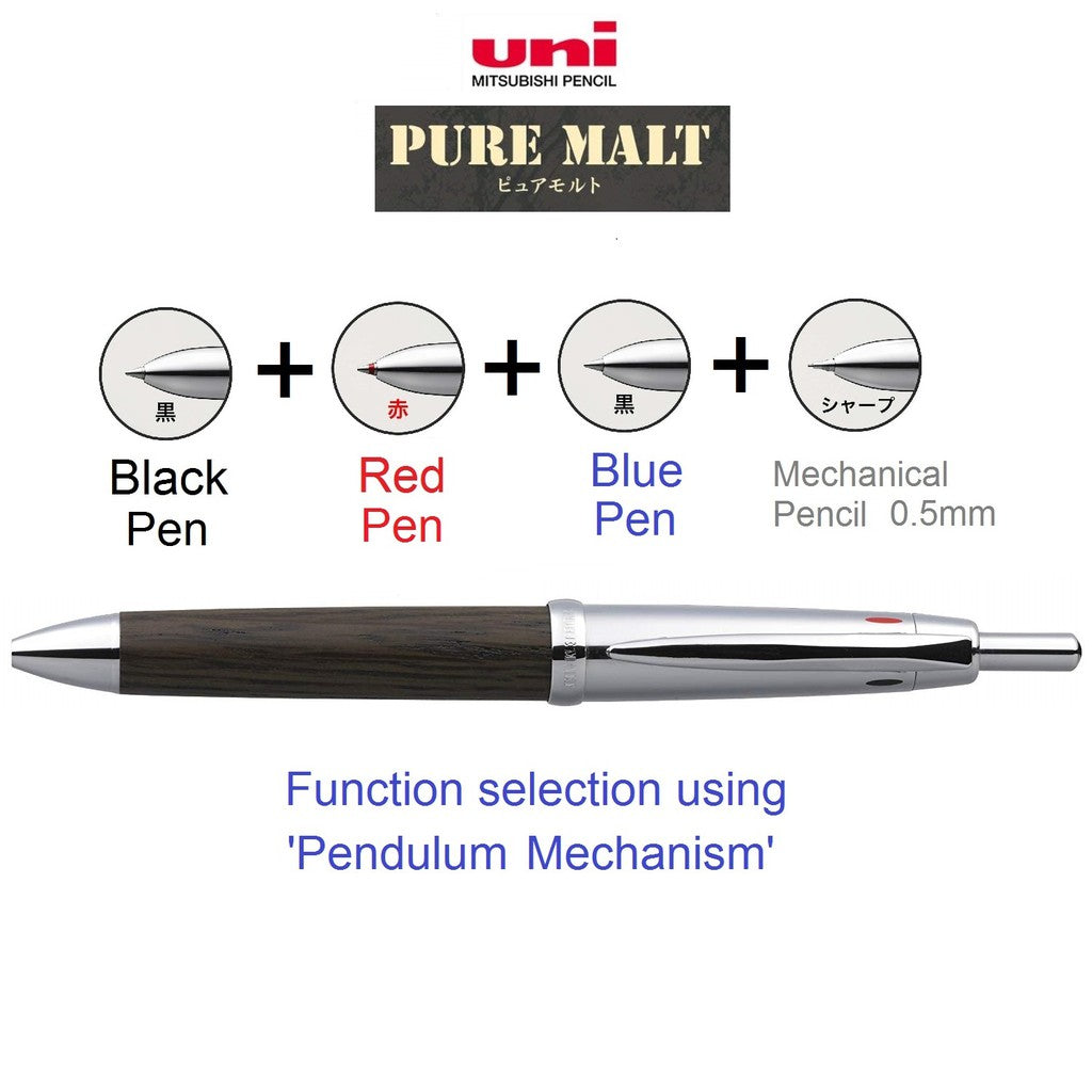 Mitsubishi Uni Multi Function Pen 4-in-1: 3 Color & Mechanical Pencil Pure Malt Premium