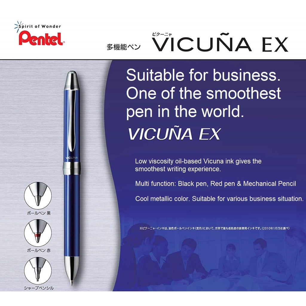 Pentel Vicuna EX - 2 Color (Black/Red) 0.7 mm Ballpoint Multi Pen + 0.5mm Pencil