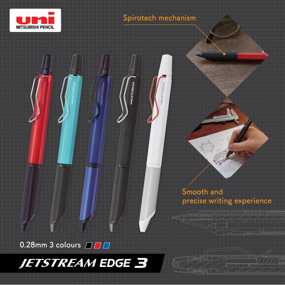 Jetstream Edge 3 Tricolor Pen 0.28 mm Uniball Extra Fine Tip Pen Mitsubishi Uni Ballpoint (SXN-1003-28) Premium Japan