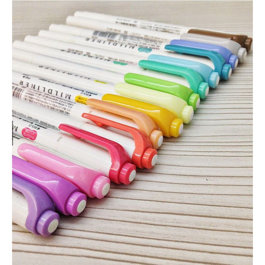 Original Japan Zebra Mildliner Double Sided Highlighter - 15 Colors Value Bundle