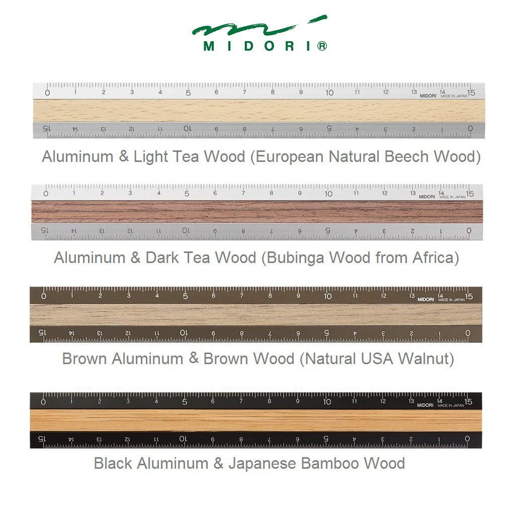 Midori Ruler - Compact Aluminum With Premium Wood 15cm / 6 inches Made in Japan