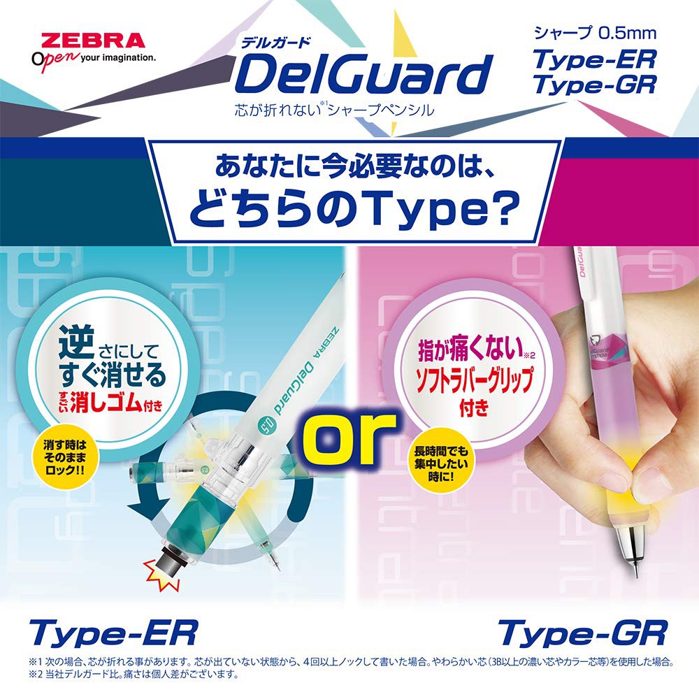 Limited Edition Zebra Delguard ER & GR 0.5mm - Eraser and Grip Anti break Core Lead Mechanical Pencil