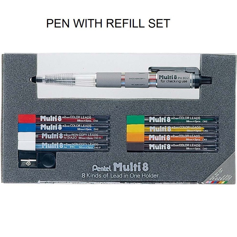 Pentel Multi8, Multi Color Pencil, 8 Multi Color 2mm Lead. Holder only or Set PH802