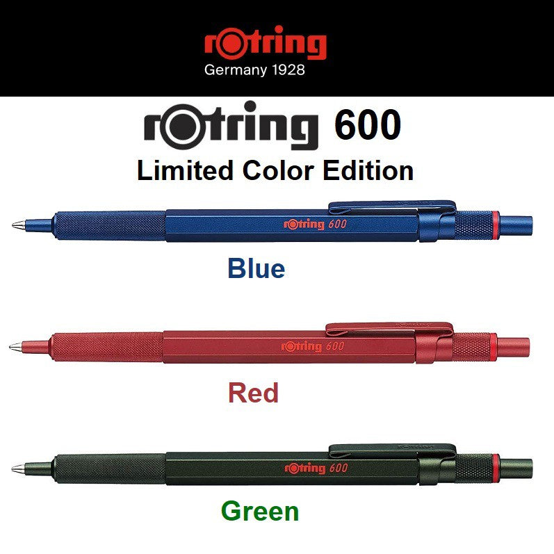 rOtring 600 Special Color Edition Full Metal Drafting Pencil (0.5 mm), Ballpoint Pen, Blue / Red / Green rotring