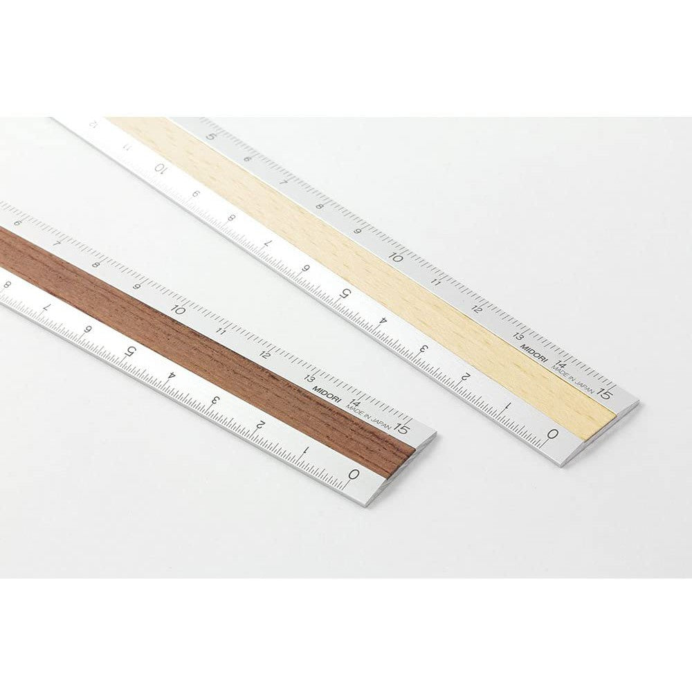 Midori Ruler - Compact Aluminum With Premium Wood 15cm / 6 inches Made in Japan