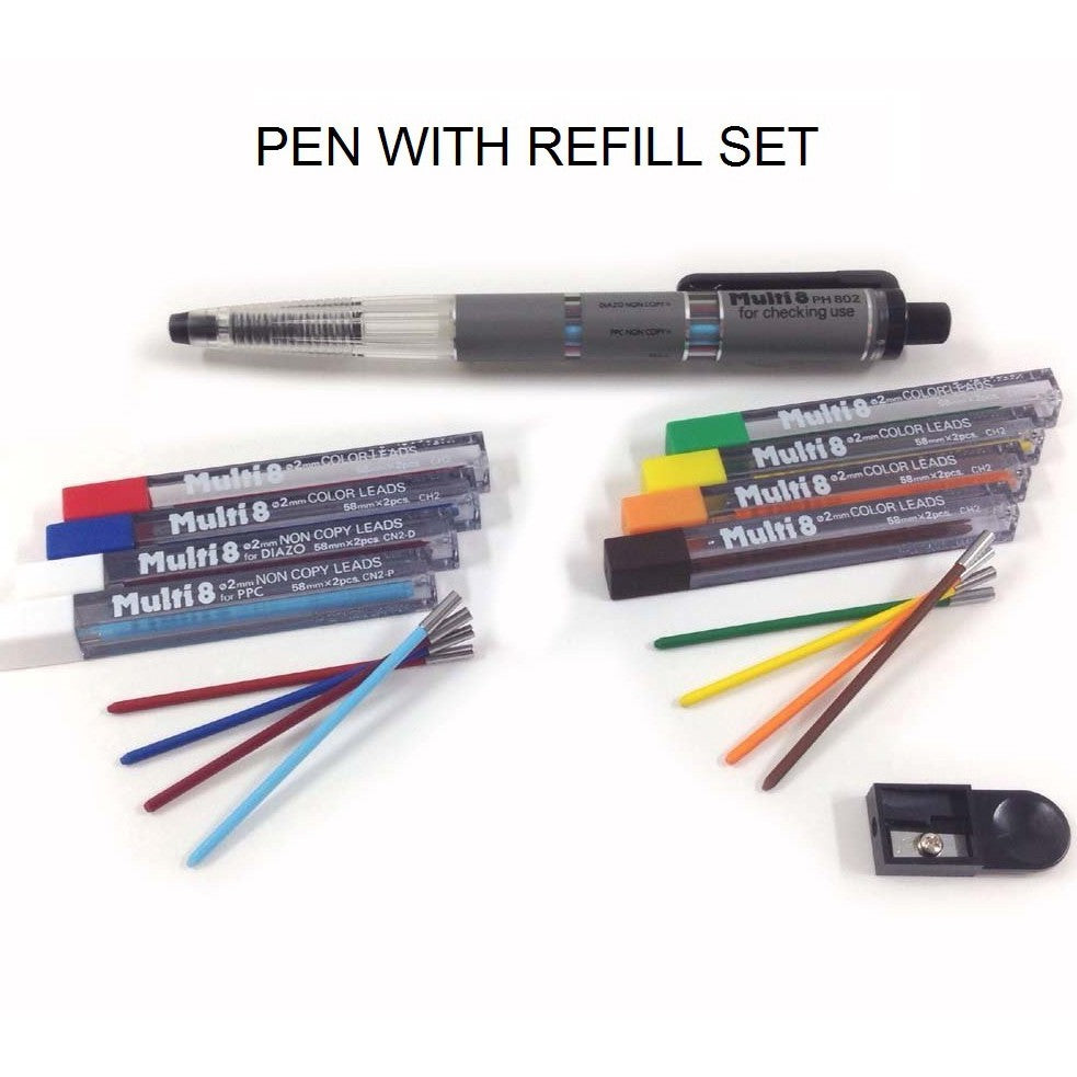 Pentel Multi8, Multi Color Pencil, 8 Multi Color 2mm Lead. Holder only or Set PH802