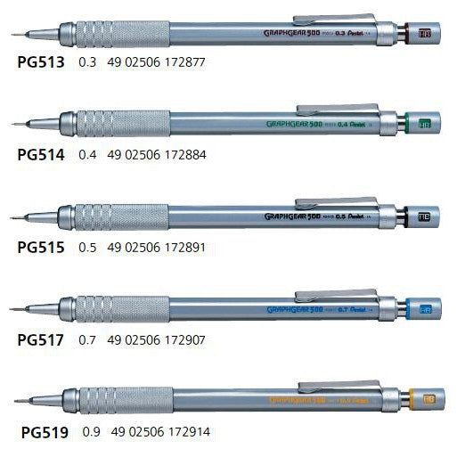Japan Version Pentel Graph Gear 500 Drafting Mech Pencil 0.3 0.4 0.5 0.7 0.9mm PG513 PG514 PG515 PG517 PG519