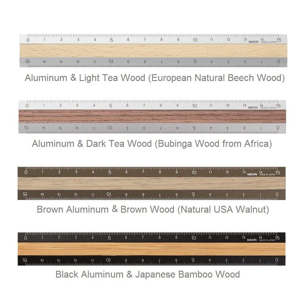 Midori Ruler - Compact Aluminum With Premium Wood 15cm / 6 inches Made in Japan