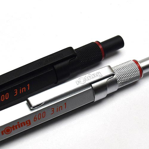rOtring 600 3-in-1 Multi Function Ballpoint Pen (Black, Red ink) Mechanical Pencil (0.5mm) Full Metal rotring