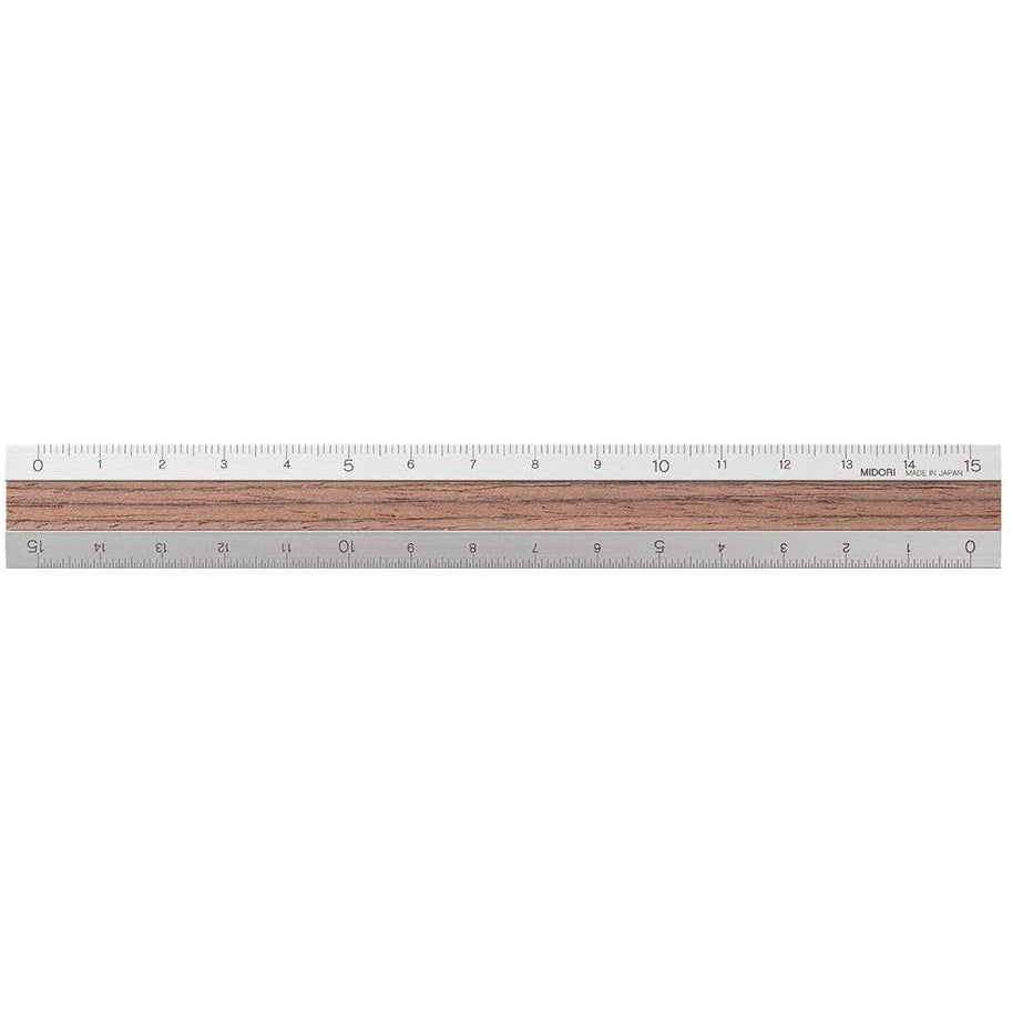 Midori Ruler - Compact Aluminum With Premium Wood 15cm / 6 inches Made in Japan