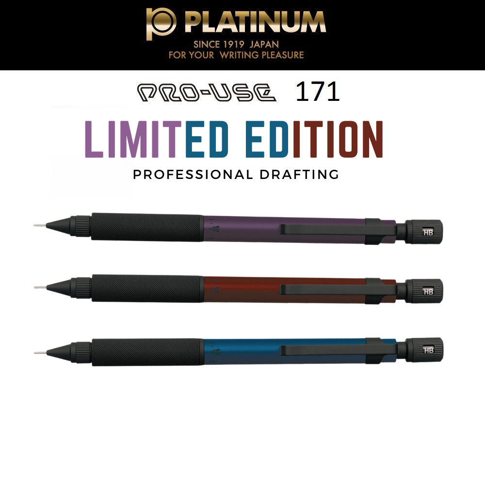 Special Edition Platinum Pro-Use 171 Red, Violet, Navy Drafting Pencil Metal Grip Professional Mechanical Pencil (0.5mm)