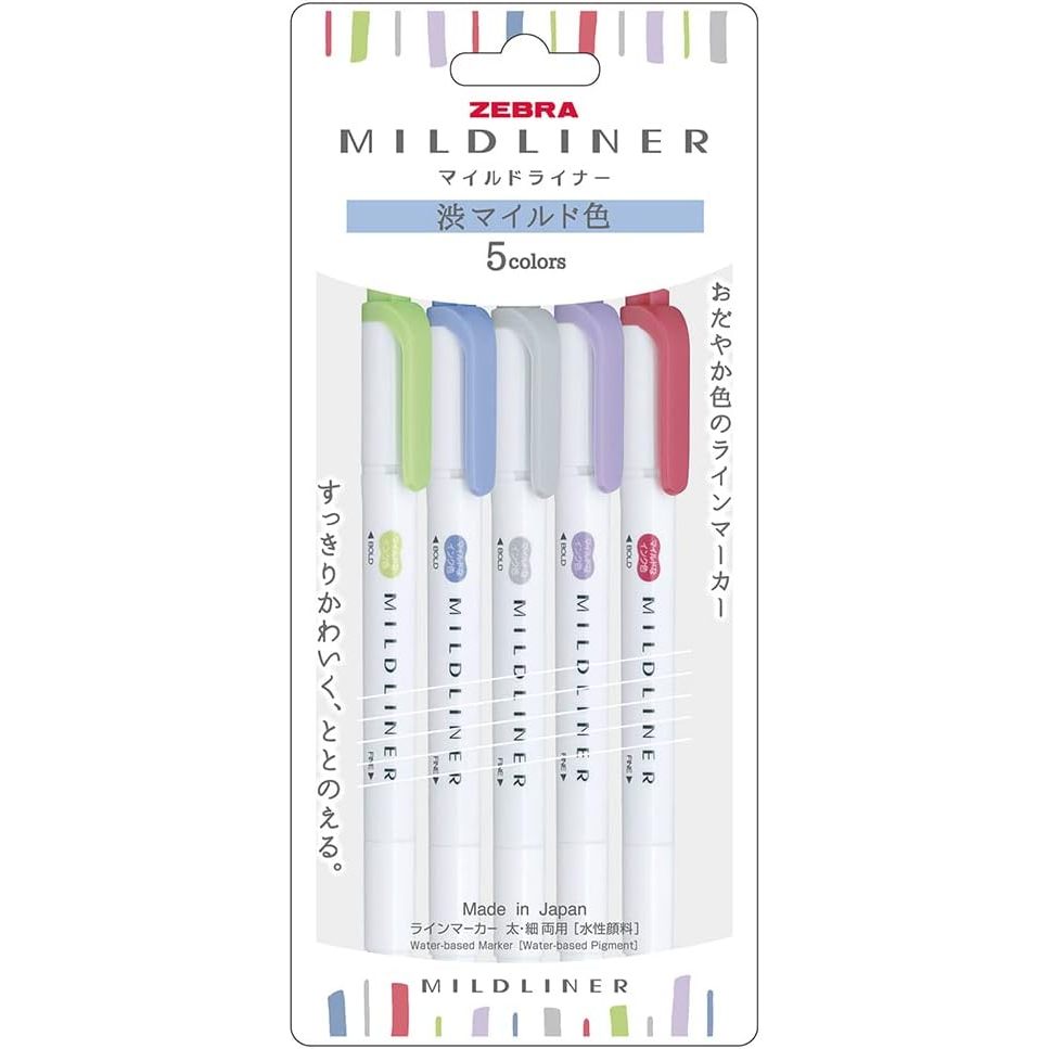 Original Japan Zebra Mildliner Double Sided Highlighter Set - Pack of 5 Colors