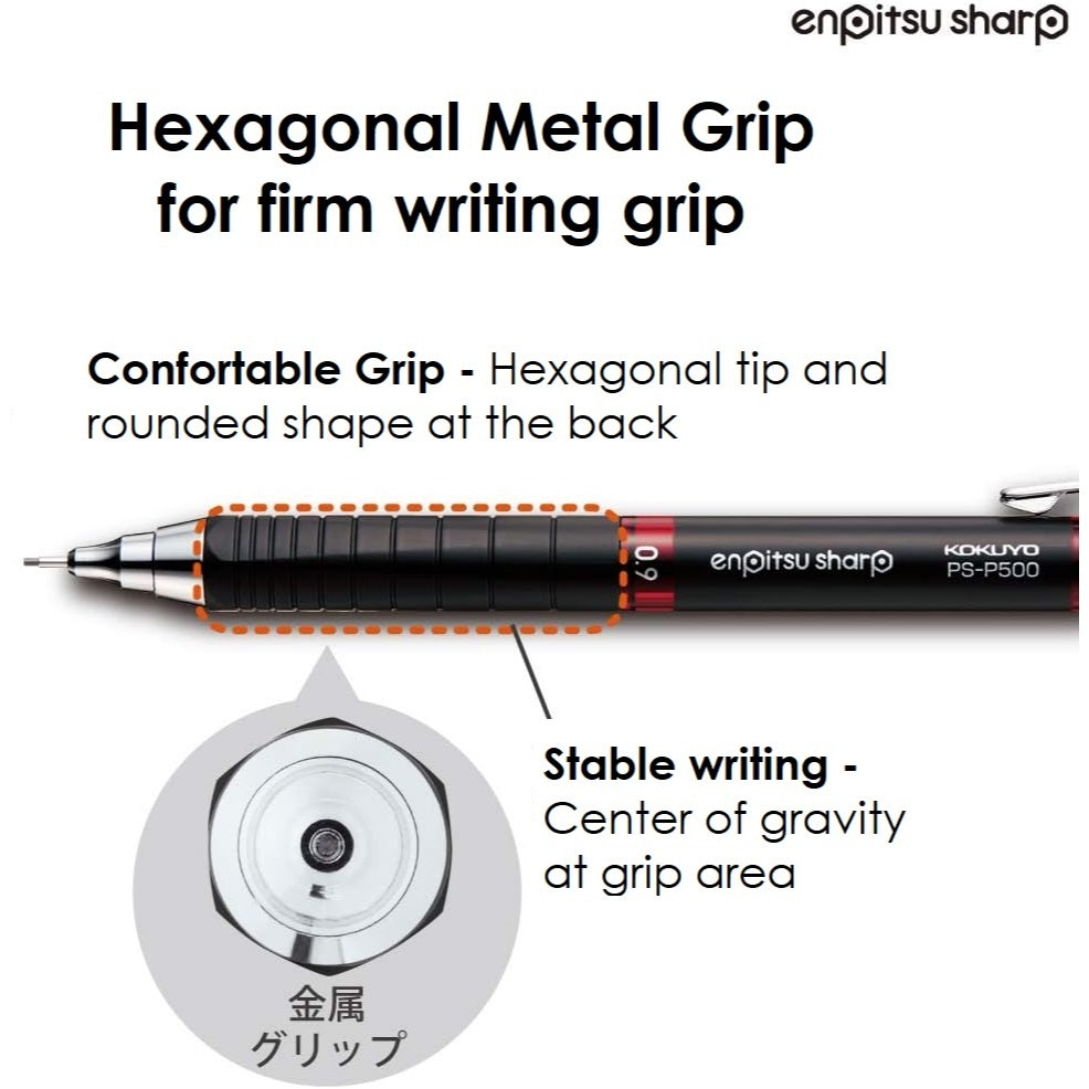 Kokuyo Enpitsu Thick Lead Mechanical Pencil Metal or Rubber Grip Sharp - Type M or MX Writing