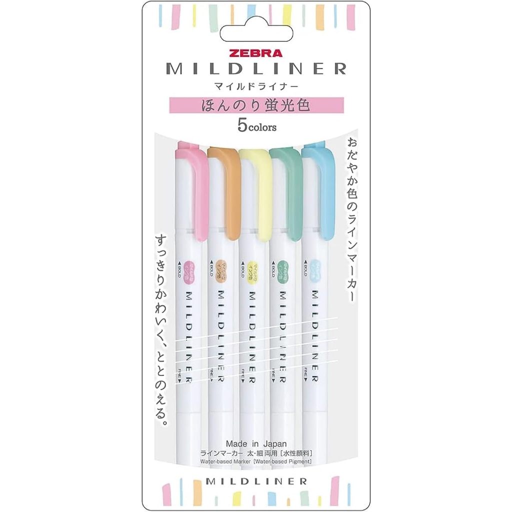 Original Japan Zebra Mildliner Double Sided Highlighter Set - Pack of 5 Colors