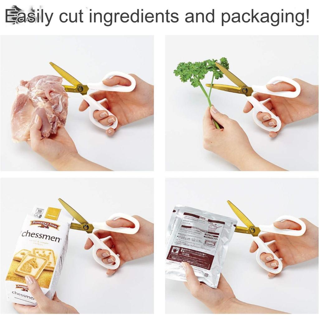 Plus Kitchen Scissors Micro-serrated Titanium Coated blades cut packages ingredients Fitcut Curve