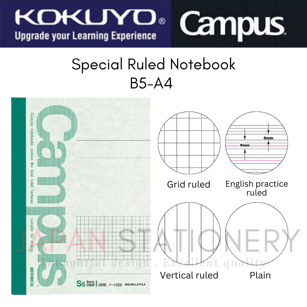 Kokuyo Campus Notebook Special Ruled B5 A4 Grid, English Practice, Vertical, Plain Ruled 30-40 Sheets γ-13S5 γ-201S5