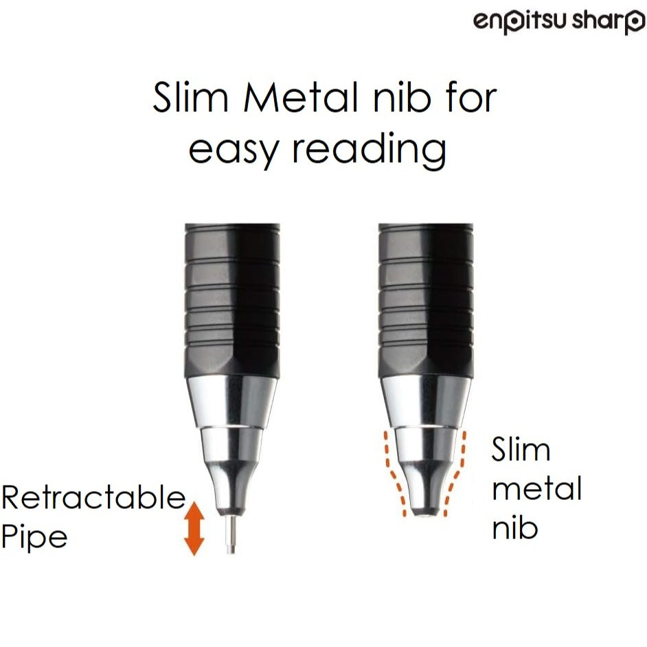 Kokuyo Enpitsu Thick Lead Mechanical Pencil Metal or Rubber Grip Sharp - Type M or MX Writing