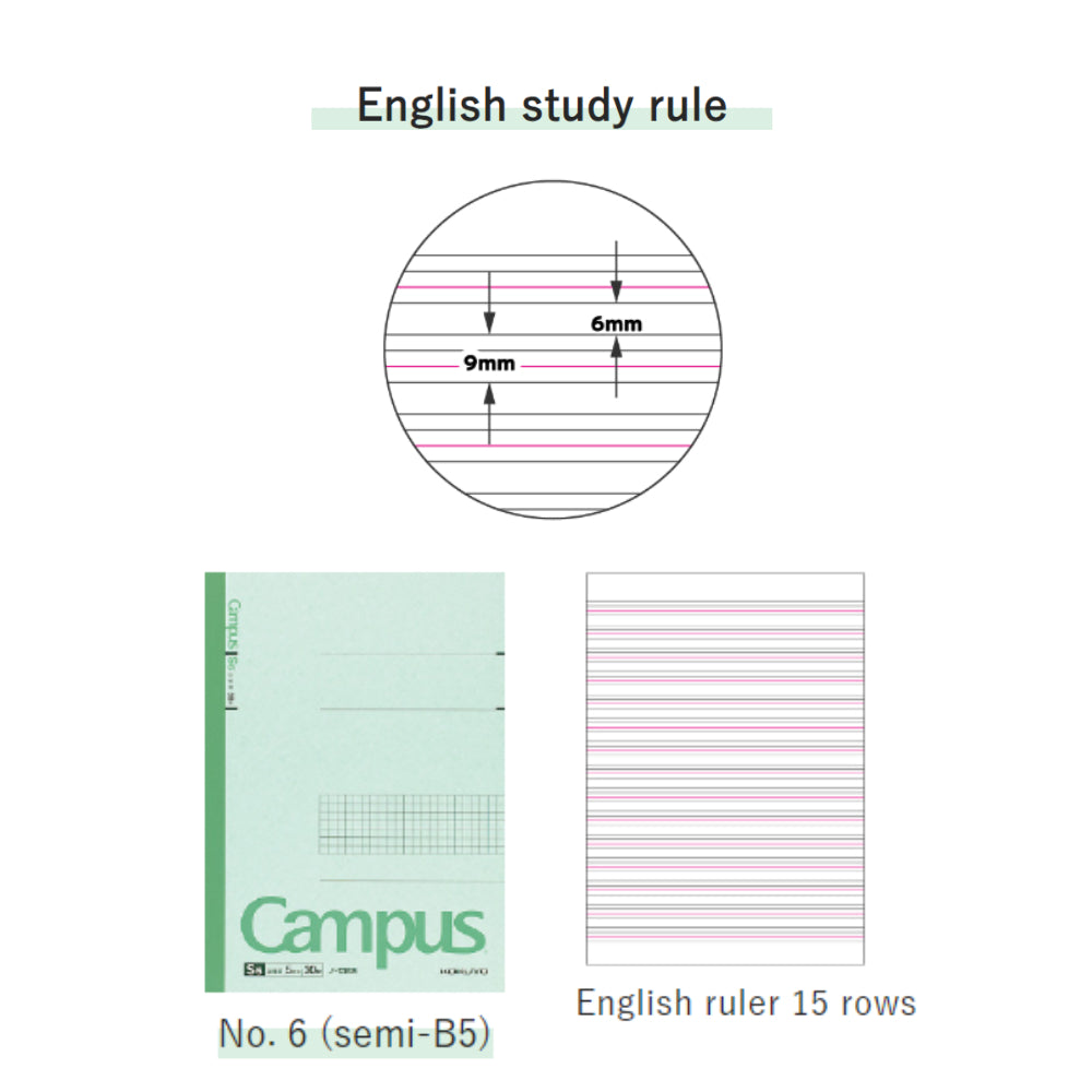 Kokuyo Campus Notebook Special Ruled B5 A4 Grid, English Practice, Vertical, Plain Ruled 30-40 Sheets γ-13S5 γ-201S5