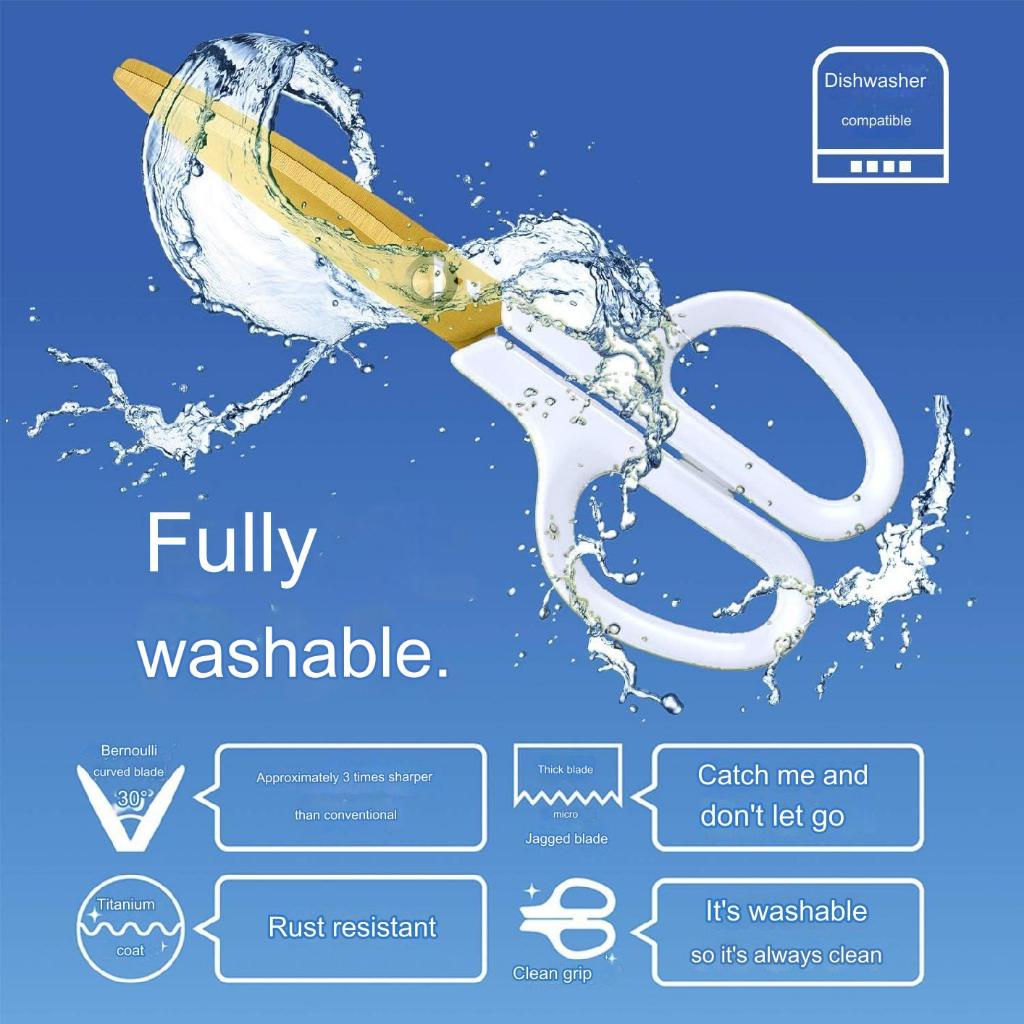 Plus Kitchen Scissors Micro-serrated Titanium Coated blades cut packages ingredients Fitcut Curve