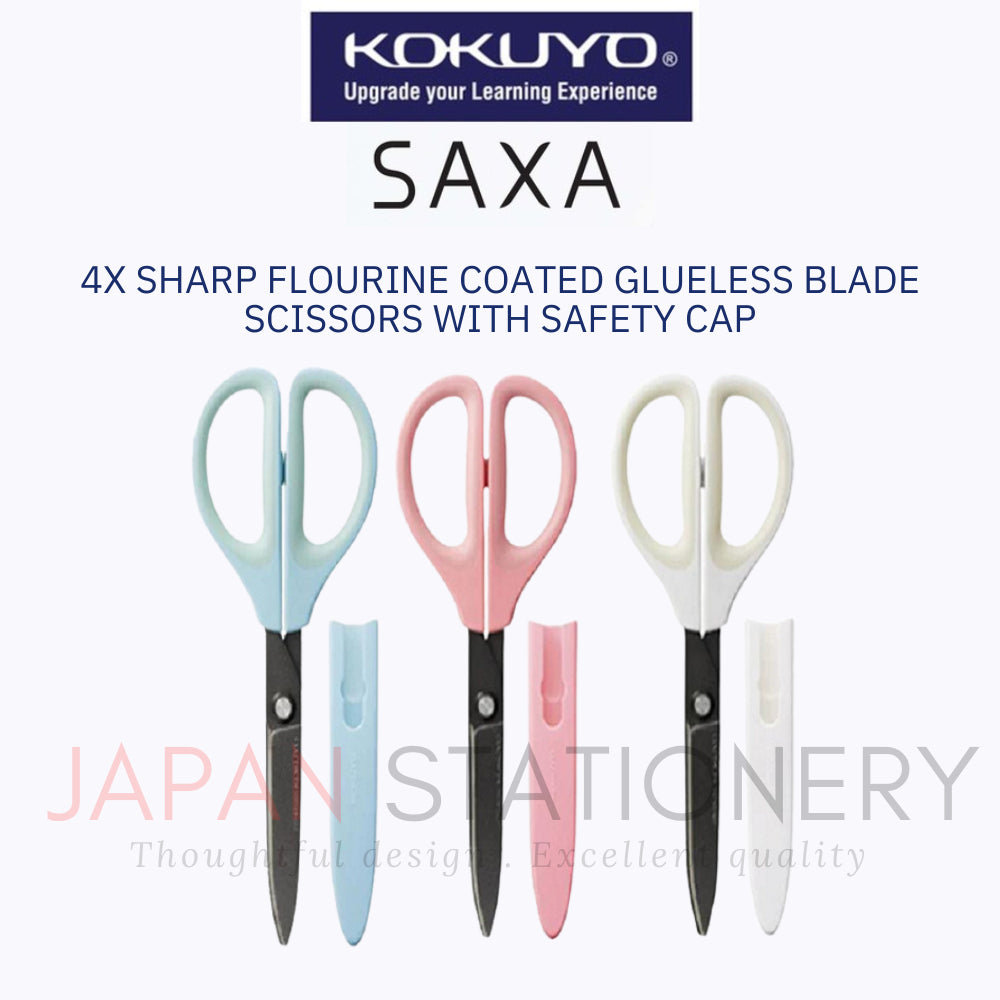 Kokuyo Saxa Fluorine Coated Glueless Blade Scissors with Safety Cap HASA-PF280B PF280P PF280W