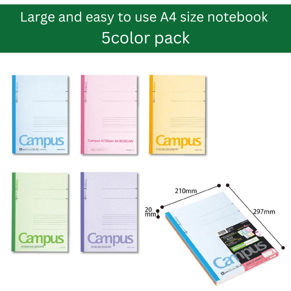 Kokuyo Campus Notebook 5 Colored Cover Semi-B5 Normal-Medium Line 30 Sheets 6mm 7mm ノ-3CAN-B ノ-3CBN-B