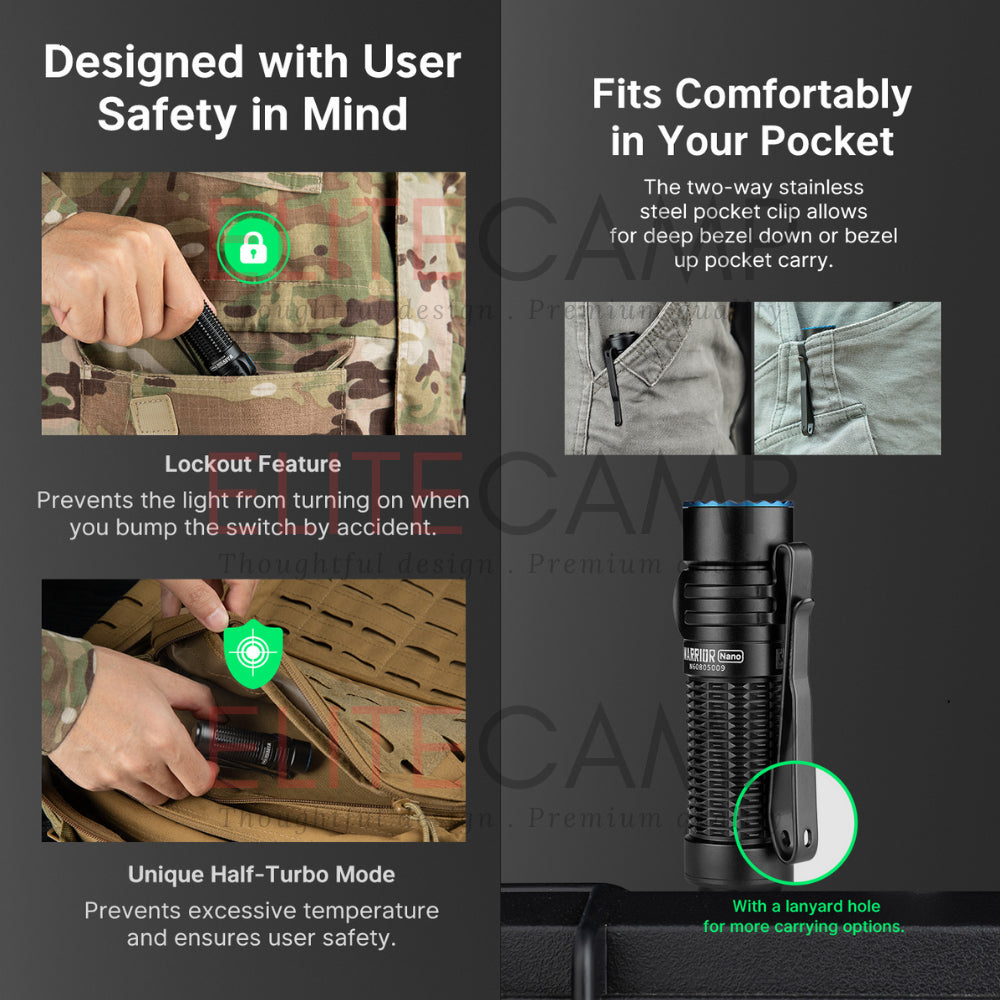 Olight Warrior Nano 1200 Lumens Tactical EDC Flashlight Rechargeable Water Proof Flash Light Camping Hiking