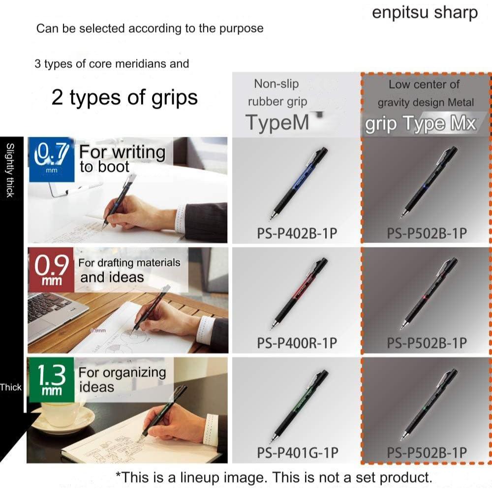 Kokuyo Enpitsu Thick Lead Mechanical Pencil Metal or Rubber Grip Sharp - Type M or MX Writing