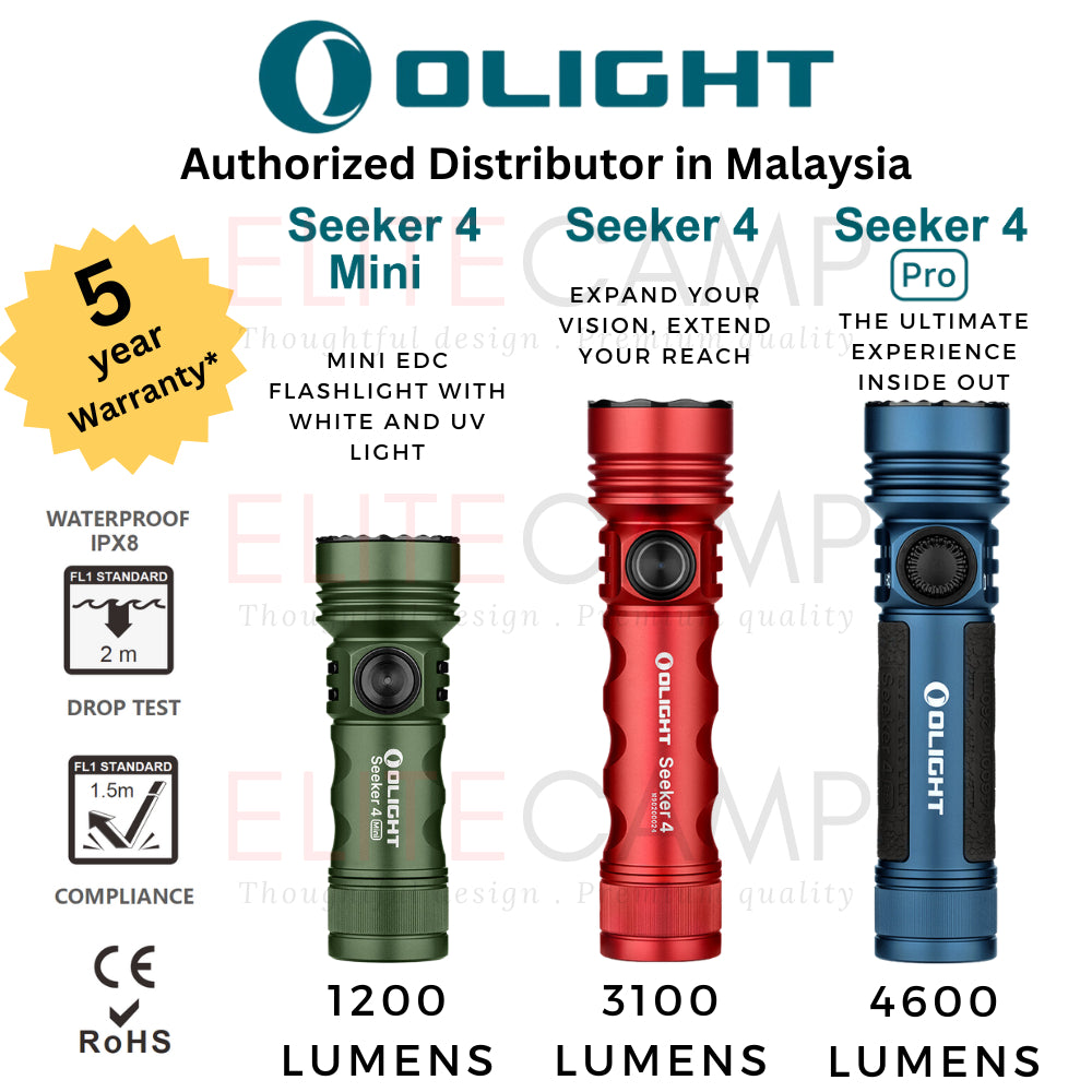 Olight Seeker 4 Pro/Mini Waterproof Rechargeable Flashlight Camping Hiking Fishing UV Emergency Compact