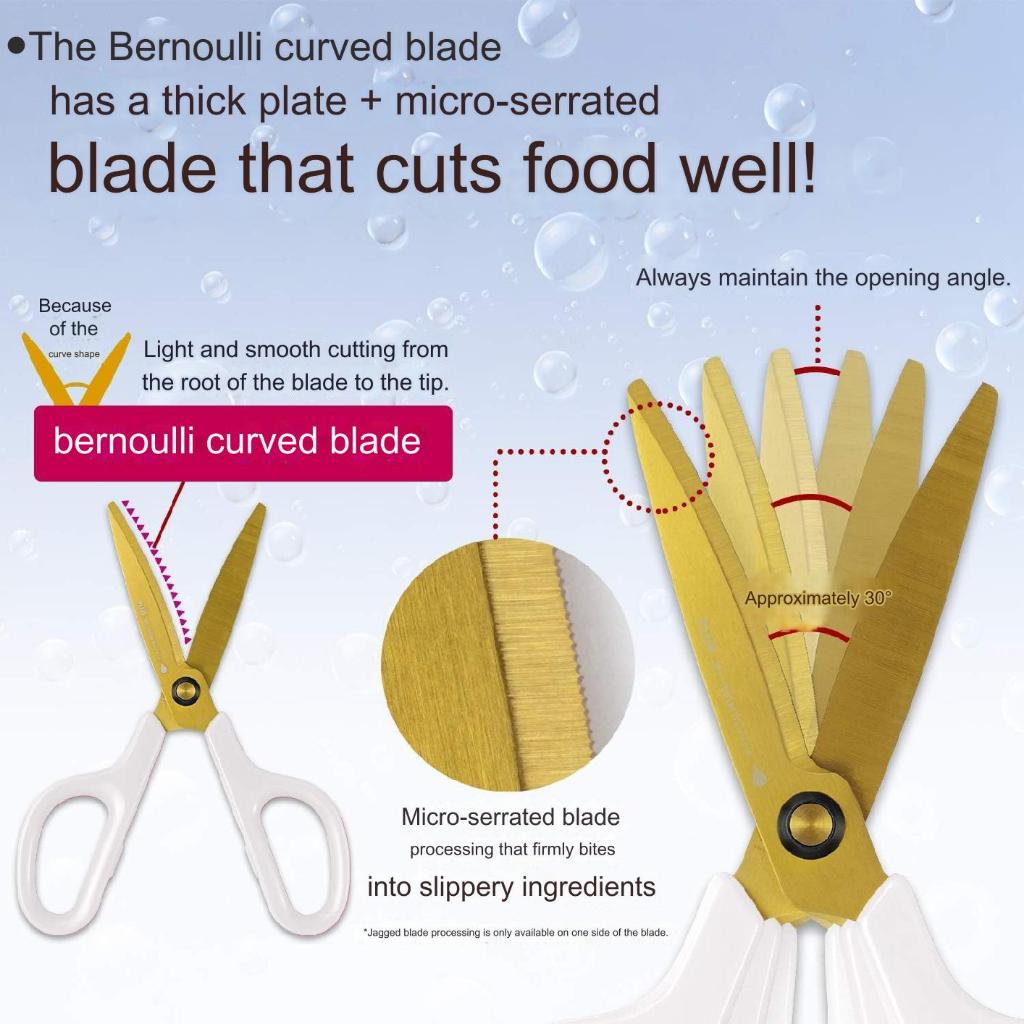 Plus Kitchen Scissors Micro-serrated Titanium Coated blades cut packages ingredients Fitcut Curve