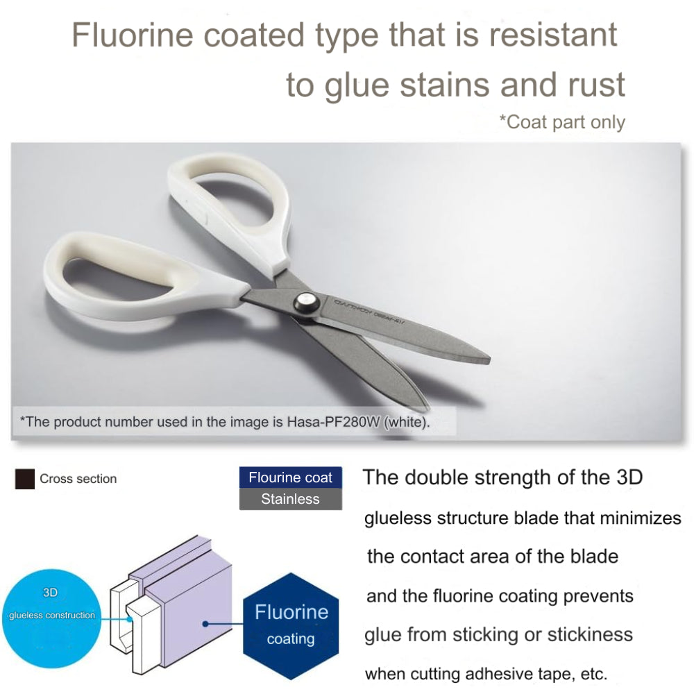 Kokuyo Saxa Fluorine Coated Glueless Blade Scissors with Safety Cap HASA-PF280B PF280P PF280W
