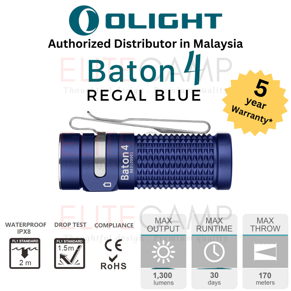 Olight Baton 4 Powerful EDC Flashlight 1300 Lumens Rechargeable Water Proof Camping Hiking Torch