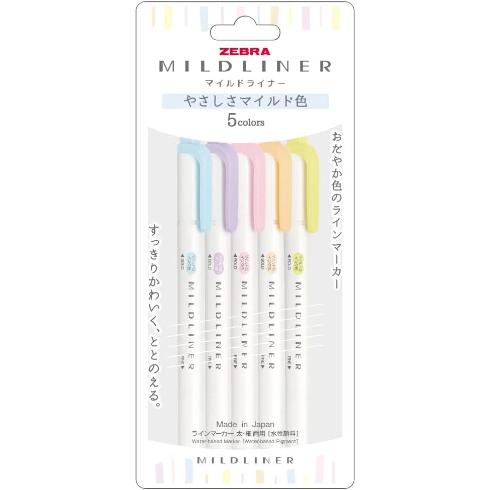 Original Japan Zebra Mildliner Double Sided Highlighter Set - Pack of 5 Colors