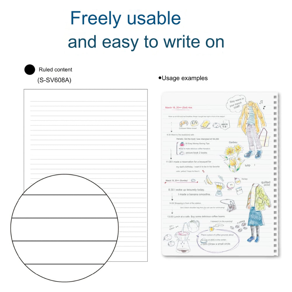 Kokuyo Soft Ring Notebook - Natural - Semi B5|A5 7mm Rule 80 Sheets ć¹-SV608A-D ć¹-SV608A-DB ć¹-SV608A-S