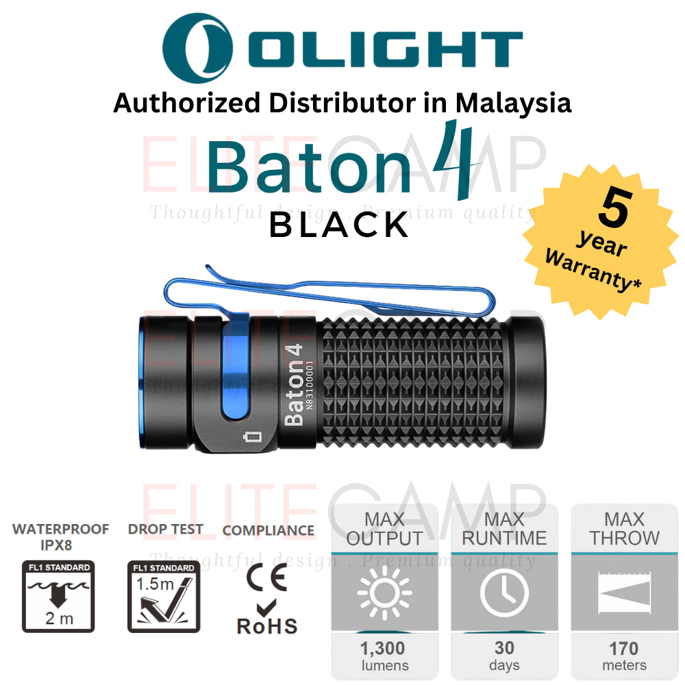 Olight Baton 4 Powerful EDC Flashlight 1300 Lumens Rechargeable Water Proof Camping Hiking Torch
